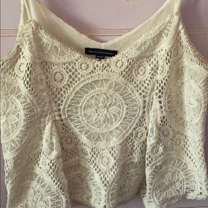 White ruffled crop top from American Eagle